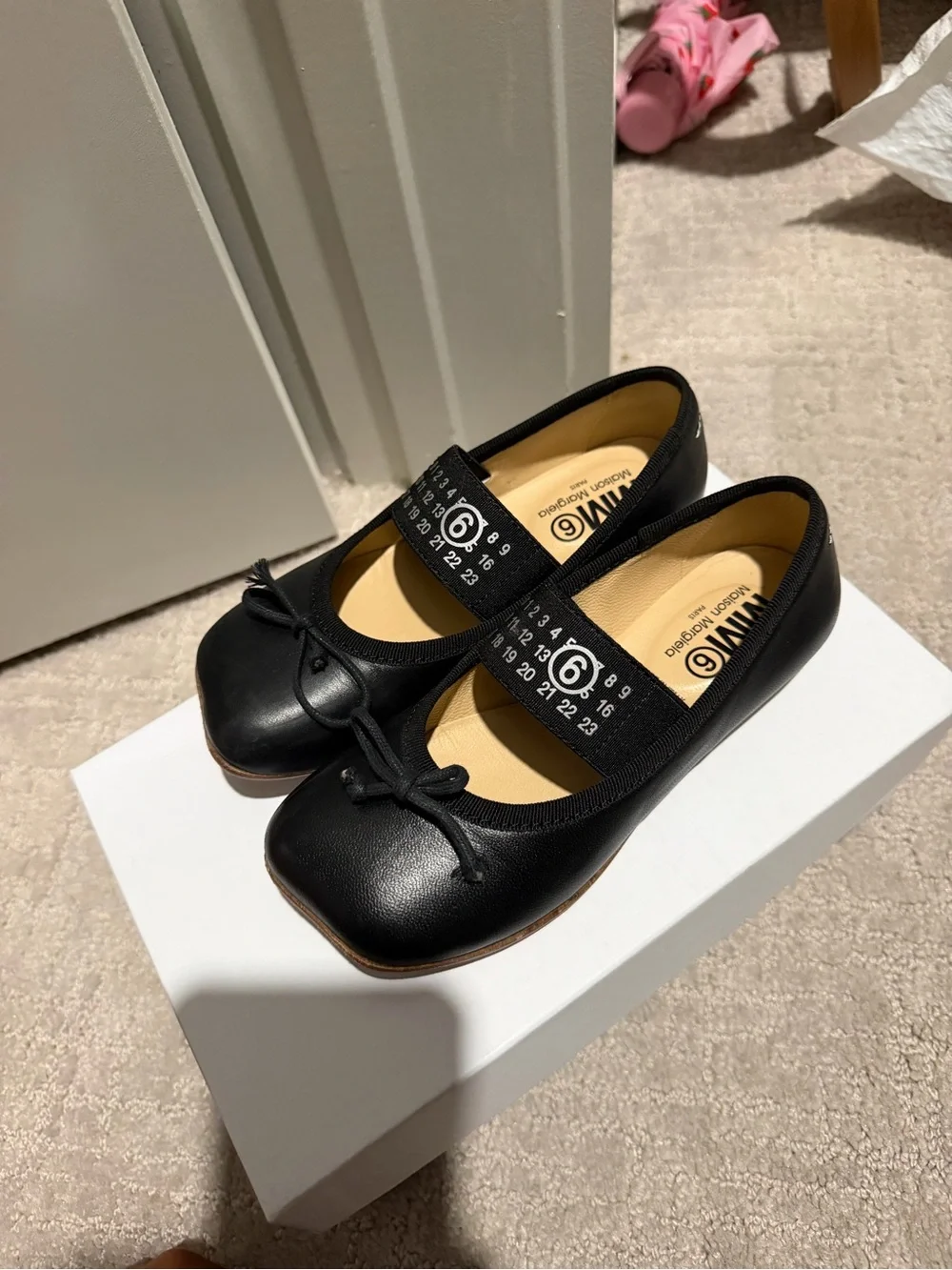 Maison Martin Margiela Black Kids Mary Jane Ballet Flats with Logo Strap